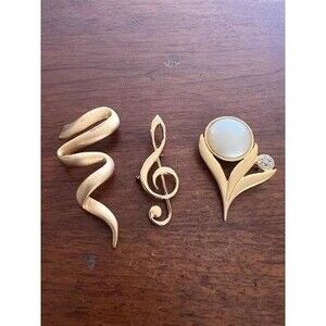 Lot of 3 Vintage Satin Goldtone Pins/Brooch